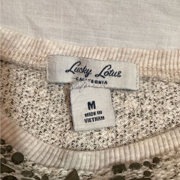 Lucky Lotus California Women's Casual Beige Sweater with Stud Accents Medium - Picture 3 of 9